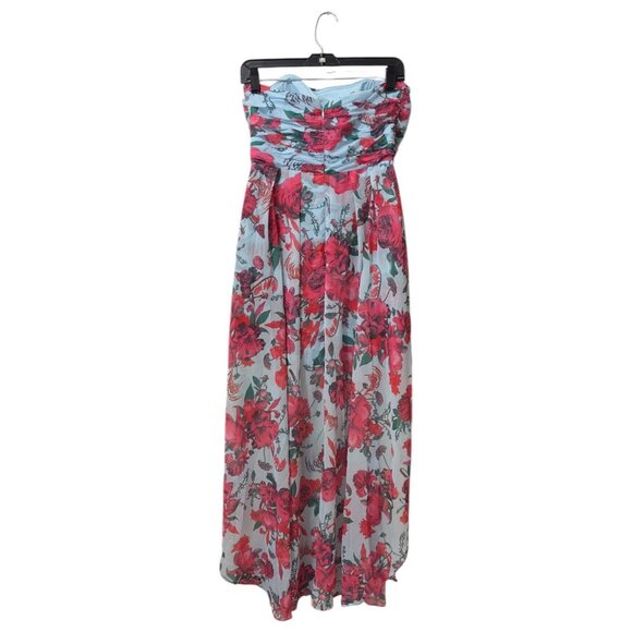 Hutch Lissi Strapless Ruched Mini Dress Sheer Overlay Icy Garden Floral Size 2 - Picture 2 of 10